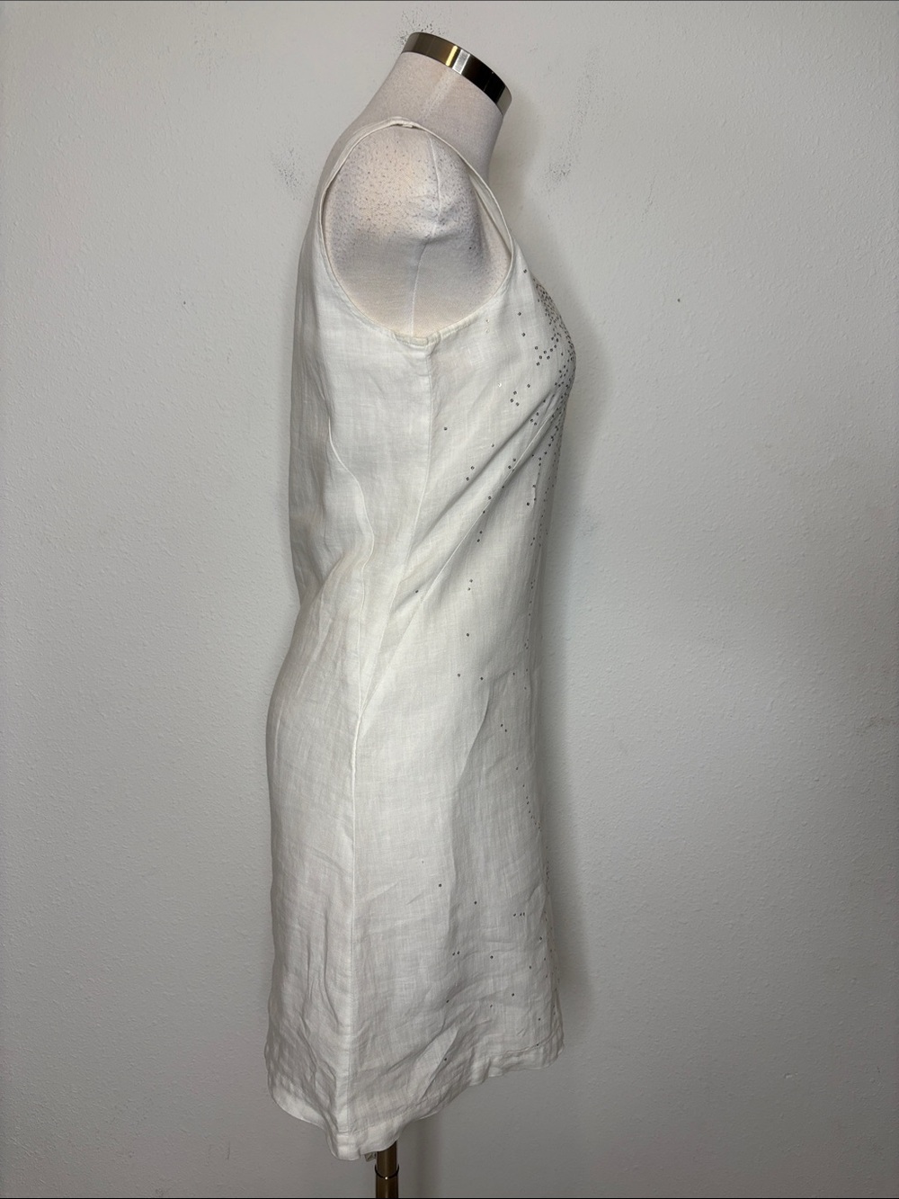 Eileen Fisher White Sleeveless Embellished Linen Mini Dress - Picture 9 of 11